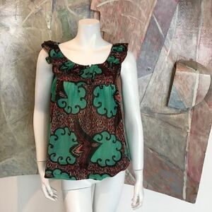 Valentine Blouse Metallic Clouds Ruffle Top SZ 2